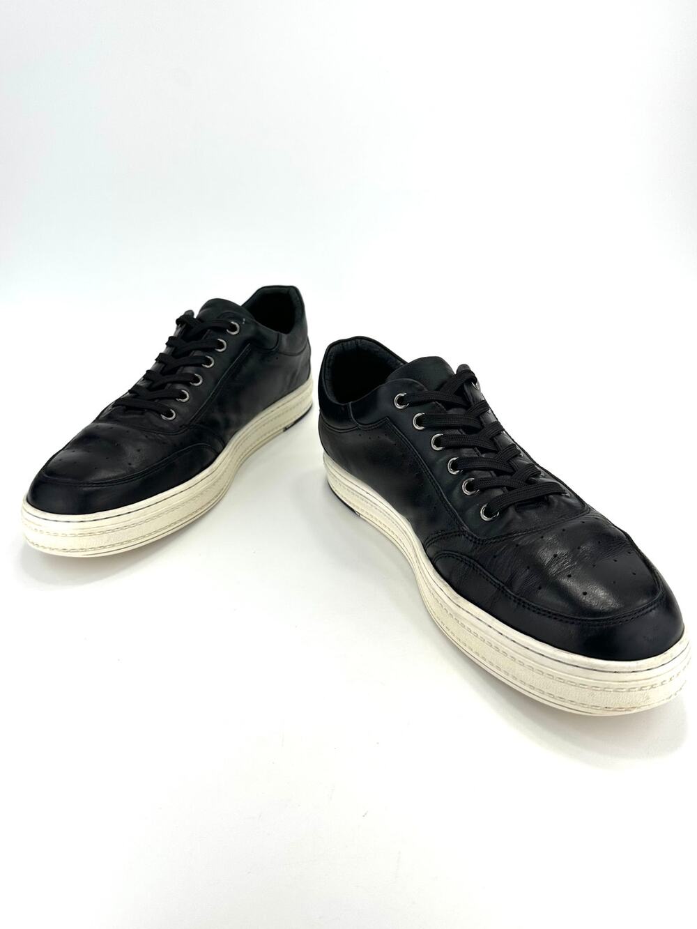Zanzara Marcus Men Black Sneaker Size 12 Luxury Leather Skater Lace-Up Low-Top